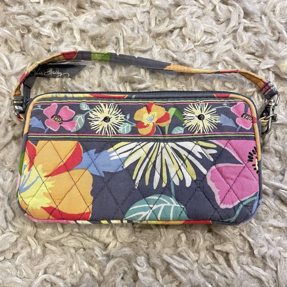 Vera Bradley Wristlet Jazzy Blooms Pink Gray Orange Floral Bright